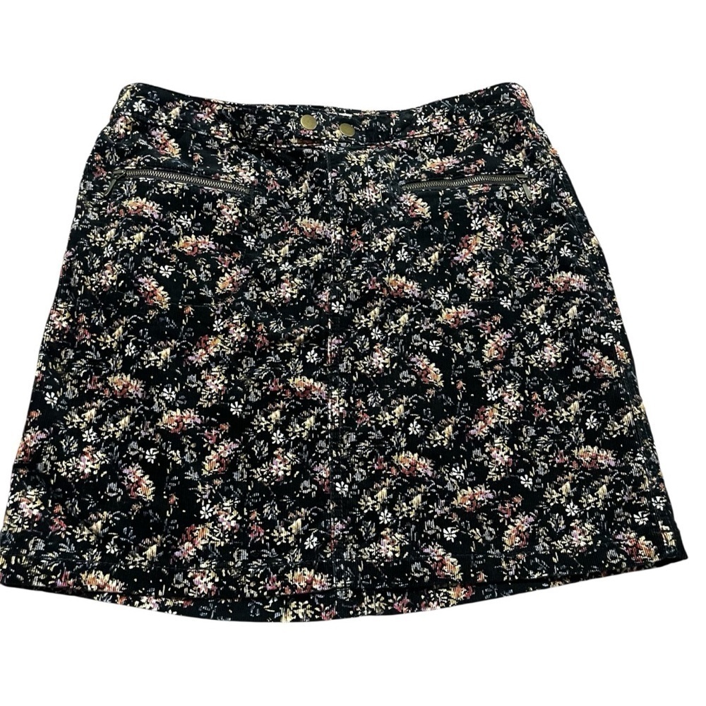 Y2K Mossimo Supply Co. Black Floral Mini Skirt Size 6 Corduroy Fall 2000s